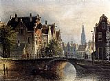 Johannes Franciscus Spohler Canvas Paintings - Capricio Sunlit Townviews In Amsterdam (Pic 1)